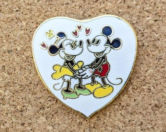Vintage Classic Mickey & Minnie Mouse heart-shaped enamel pin