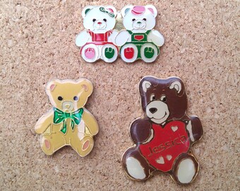 Vintage Teddybär Pins: Niedliche Teddybär pärchen, Fliege Bär & Jessica Bär Emaille Pins