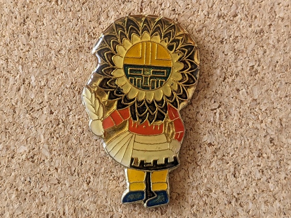 Vintage Aztec Sun God enamel pin - image 1