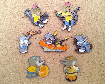 Vintage Babar the Elephant pins: Zephir, Babar, Arthur & Alexander enamel pins