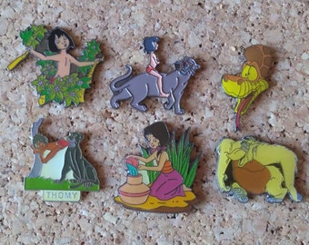Vintage Disney "The Jungle Book" Pins: Mowgli, Bagheera, Kaa, Shanti & King Louie Emaille Pins