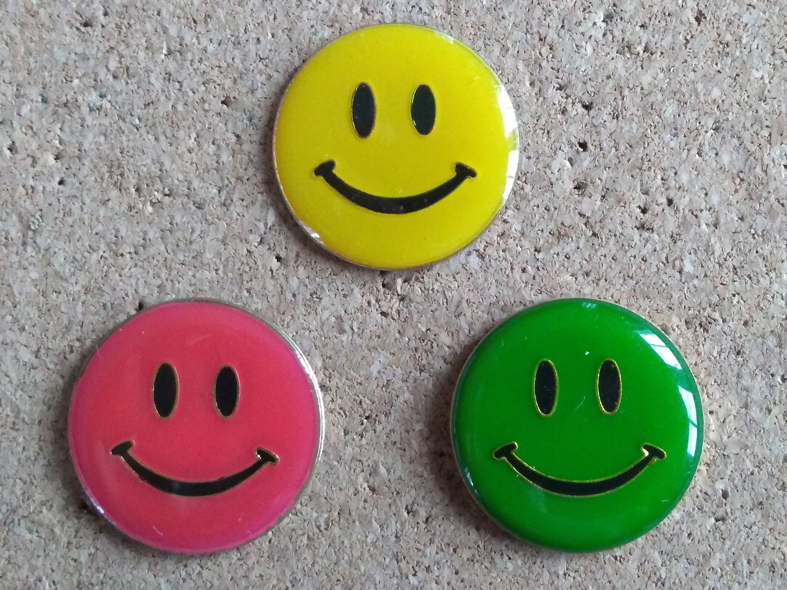 Vintage Smiley Face Pins Red Green and Yellow Smiling Face Etsy