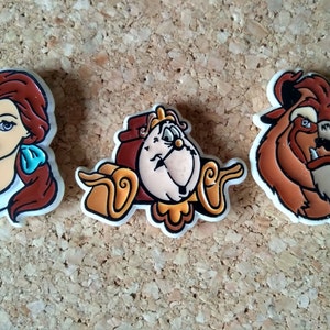 Vintage Disney Beauty and the Beast pins: Belle, the Beast (aka Prince Adam) and Cogsworth hard plastic pins