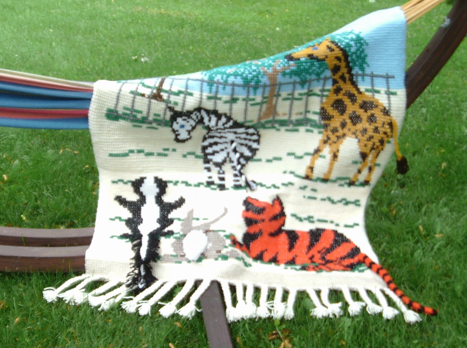 Animal Safari Child's Afghan Crocheted in Afghan Stitch, Cross Stitch ...