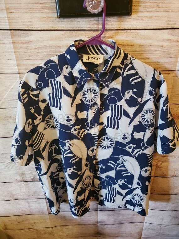Blue and White Nautical 1950's-60's Button Down