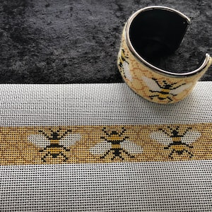 Hand painted Needlepoint, The Hive Cuff Bracelet or Bookmark, Bees, Wonderful gift, cuff purchase comes with a bonus finishing guide.