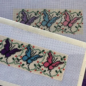 Hand Painted Needlepoint Butterflies, bookmark 18 count canvas