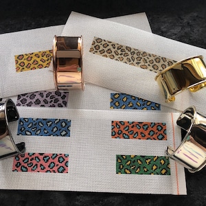 Hand painted Needlepoint, Wild Leopard colorful Cuff Bracelet, bookmark,  wonderful gifts