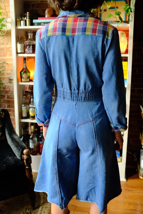 1970s Faded Glory Denim Bellbottom Romper/Jumpsuit - image 2