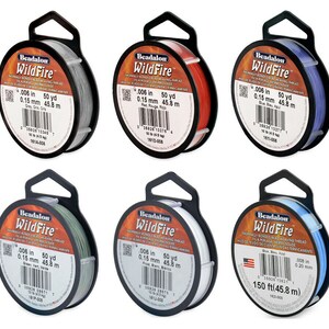 Beadalon Wildfire Beading Thread 006in  20,50YD,125YD Various Colors Cutter   Black, Blue, Frost, Green, Grey, Red colors - Diameters 0.15mm