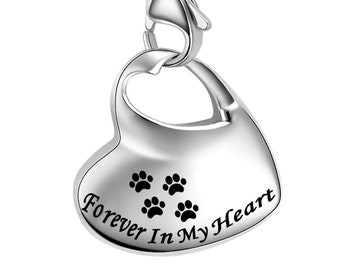 Forever In My Heart Paw Cremation Necklace, Urn, Ashes, Pet, Furbaby, Keepsake, Memorial, Love