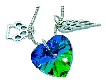 Rainbow Bridge Pet Pendant With Paw & Angel Wing, Charms, Pendant, Rainbow, Light Reflects Different Colors