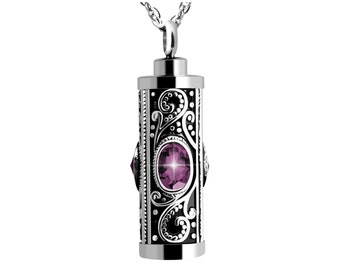 Purple Or Red Crystal Retro Hanato Cremation Pendant, Urn Jewelry, Ashes, Keepsake, Vintage Style