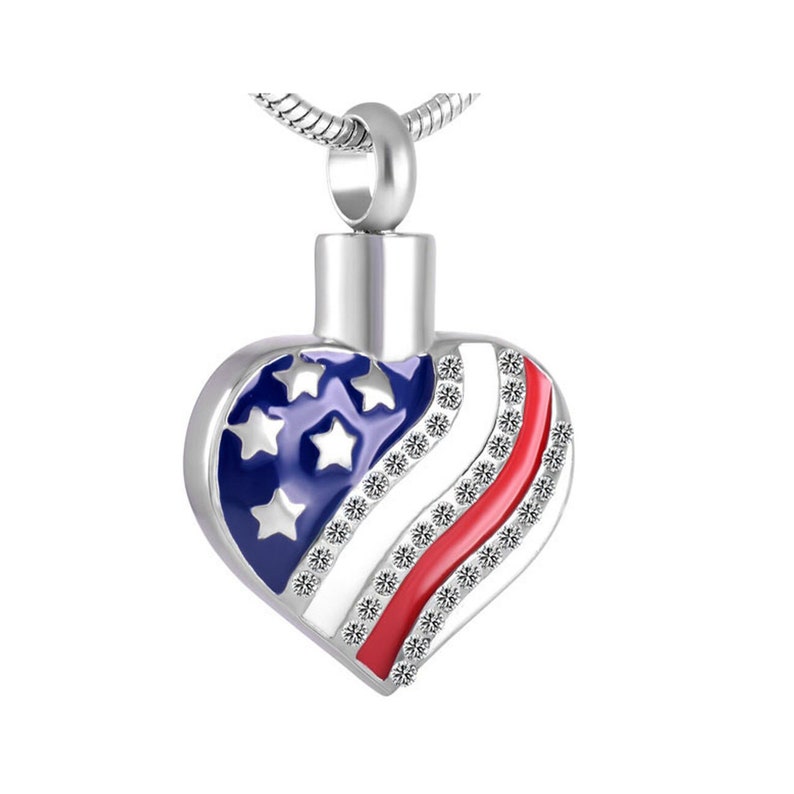 Red White & Blue Heart Cremation Necklace Pendant Urn Etsy