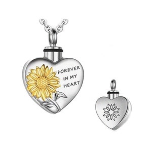 Sunflower Forever In My Heart Cremation Necklace, Urn, Ashes, Keepsake, Memorial, Yellow