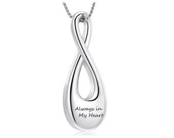 Infinity Urn Necklace, Cremation, Ashes, Love, Keepsake, Memorial, Forever, Silver Color, Chain