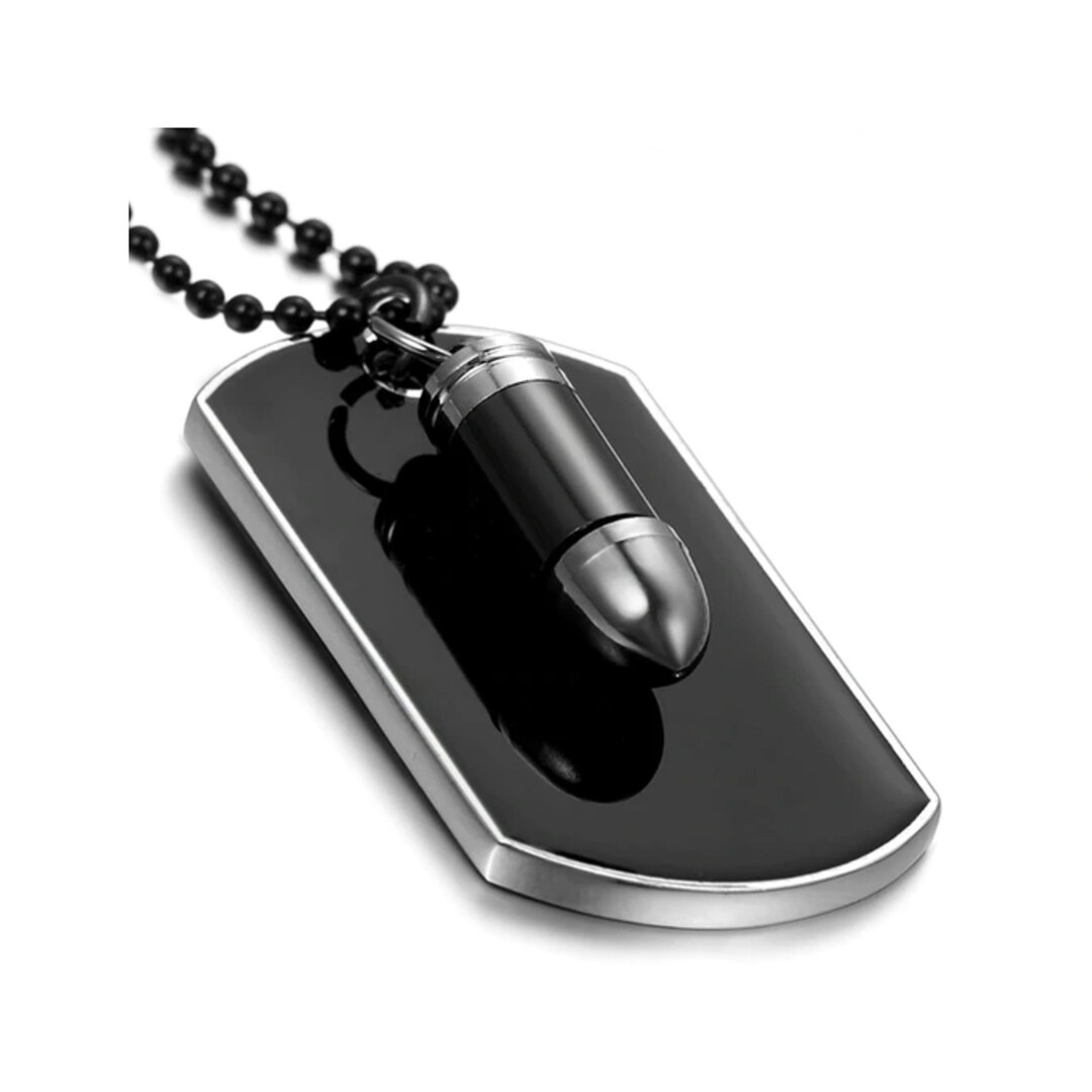 Cremation Bullet and Dog Tag Necklace, Urn, Ashes, Memorial, Keepsake
