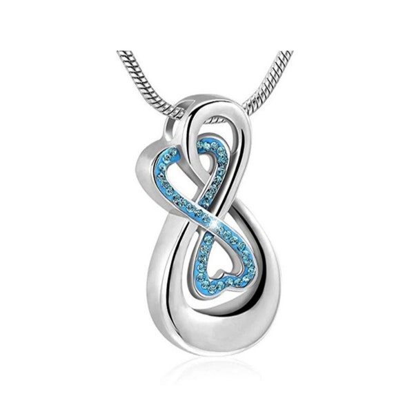 Double Infinity With Stones and Blue Background Cremation Necklace, Urn Ashes, Keepsake, Forever, Memorial, Jewelry