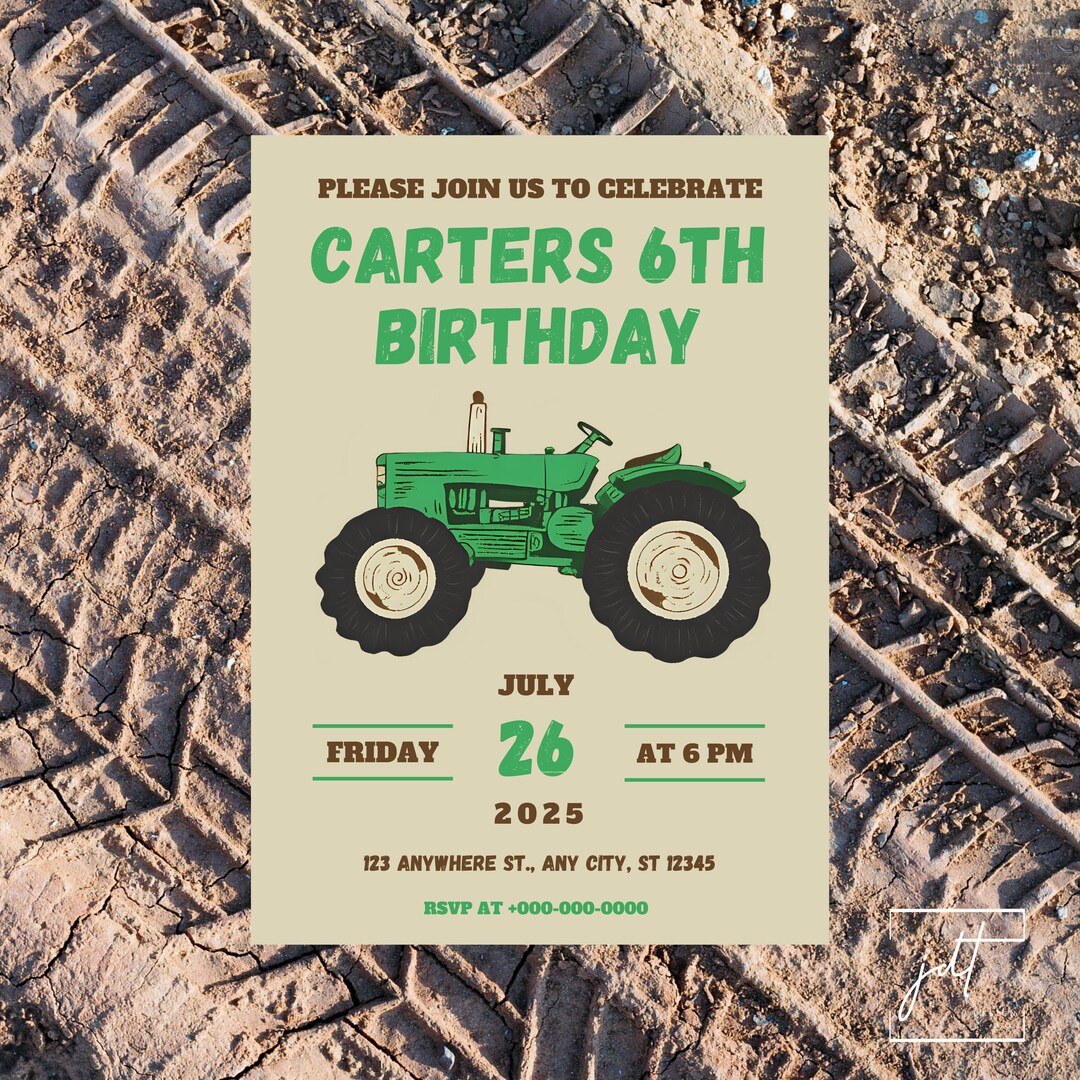 Tractor Birthday Invitation Template | Farm Party Editable Canva Invite ...