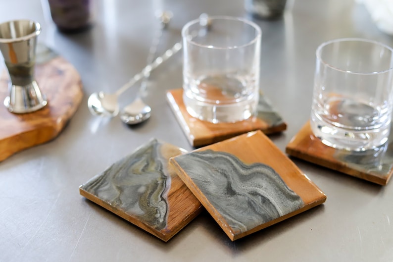 Bar Wood Coasters Resin Handcrafted