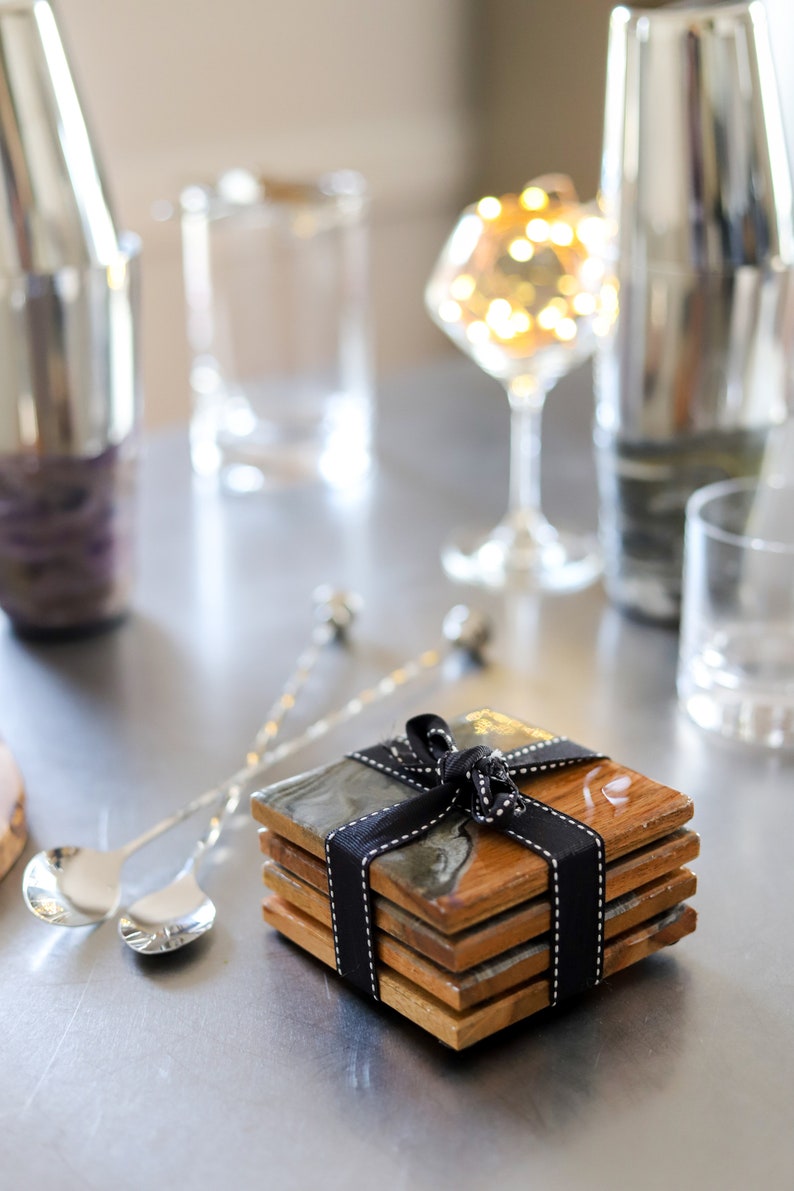 Bar Wood Coasters Resin Handcrafted