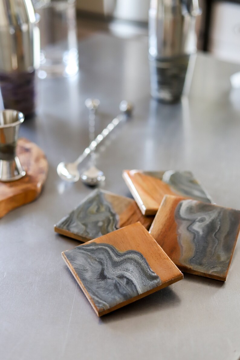 Bar Wood Coasters Resin Handcrafted