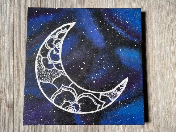 Galaxy Moon Painting - Etsy