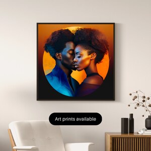 Black Couple Printable Wall Art - Romantic Home Decor - Diversity & Inclusion Art, Orange/Blue