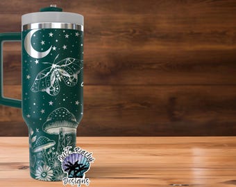 Mystical Moth & Mushroom Night Sky Tumbler – 40 Oz Powder Coated Unbranded