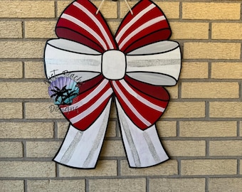 Red and White Glitter Bow Door hanger Holiday | Joy |