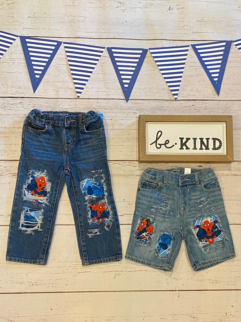 Custom Spider-Man Jeans Spider-Man Distressed Jeans Spider-Man Outfit Spider-Man Frayed Jeans Spider-Man Birthday