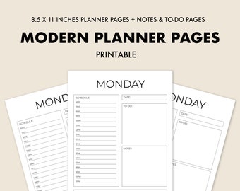 Pages du planificateur quotidien | Minimaliste moderne | Imprimable