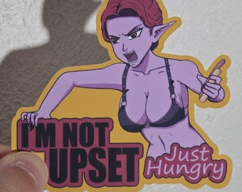 Demon Girl Sticker | Not Upset Just Hungry | Funny Anime Vinyl Decal