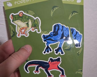 Rainforest Friends 4"x6" glossy amphibian sticker sheet