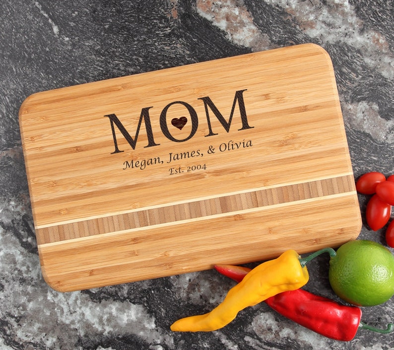 Personalized Bamboo Cutting Board Mother's Day 12 X 8 Etsy