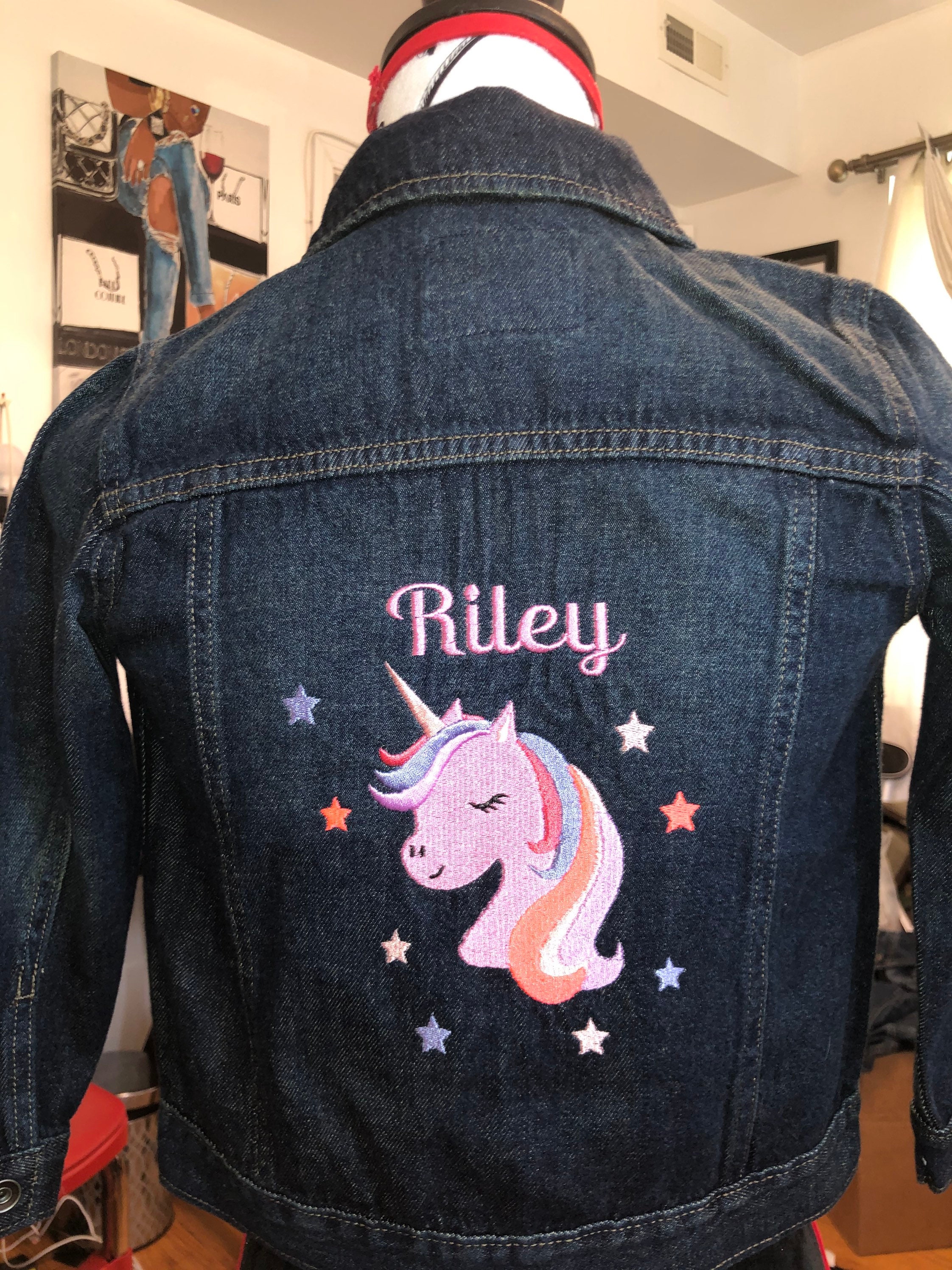 Custom Unicorn Denim Jacket w/ name Etsy Polska