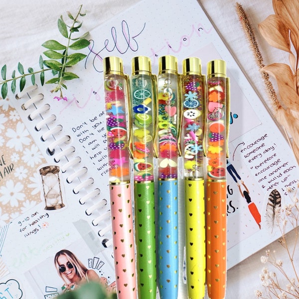 Farmers Market Float Pen / Fruit Pen / Custom Handmade Pen / Cute Pen / Glitter Pen / Stationary Pen / Gift for Teacher / Gift for Farmer