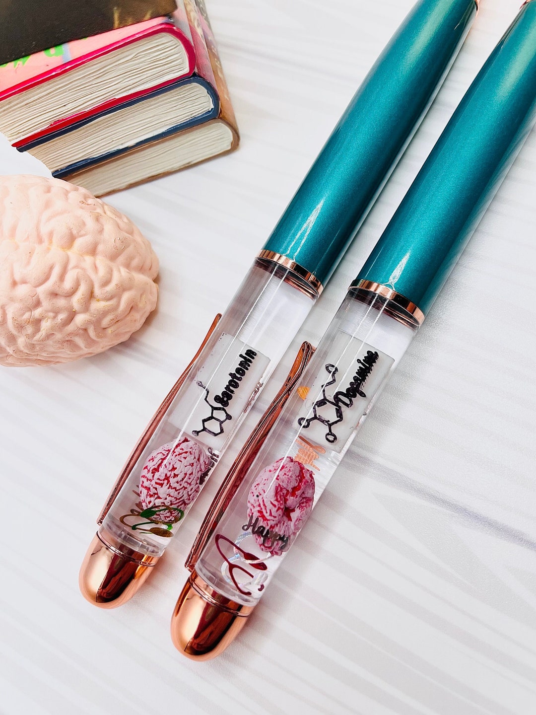 Serotonin Brain Float Pens / Dopamine / ADHD / Neurodivergent / Custom Pens / Cute Pens / Psychologist Gift / Psychiatrist Gift / Ink Pens