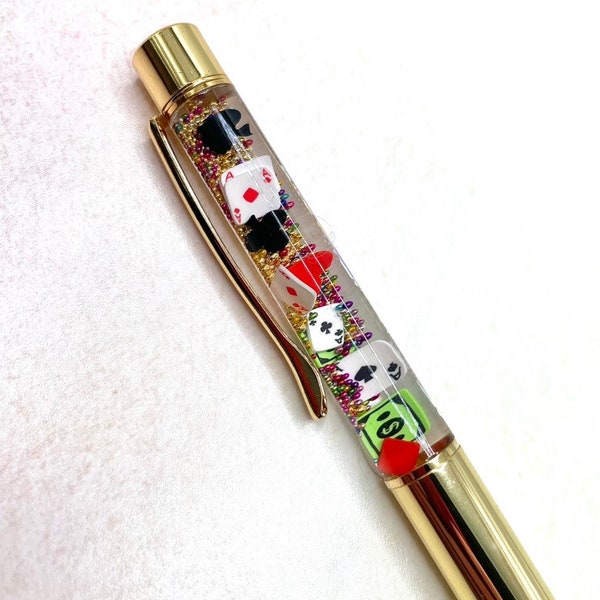 Casino Float Pen / Playing Cards Pen / Custom Pen / Glitter Pen / Cute Pen / Retirement Gift for Him / Gift for Her / Planner Accessories