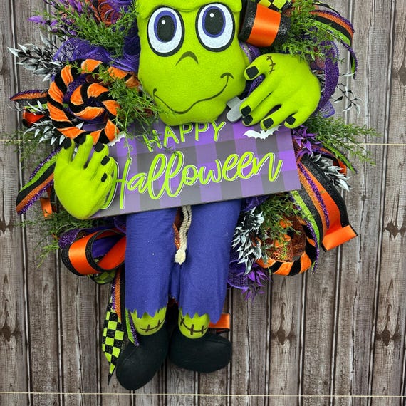 Frankenstein Halloween Swag, Monster Door Decor, Spooky Front
