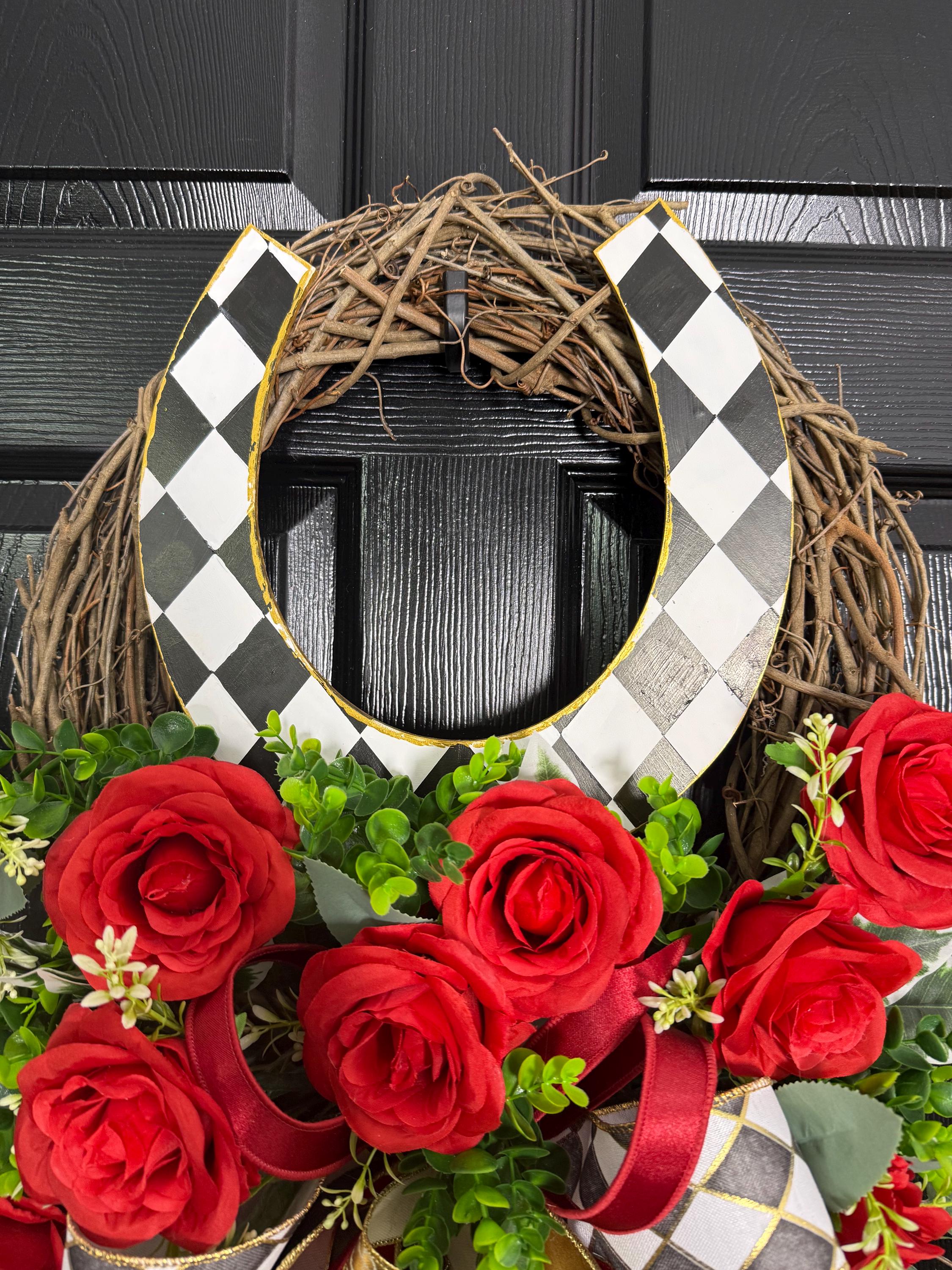 Derby Wreath, Horseshoe Wreath, Red Rose Door Wreath, Kentucky Derby ...