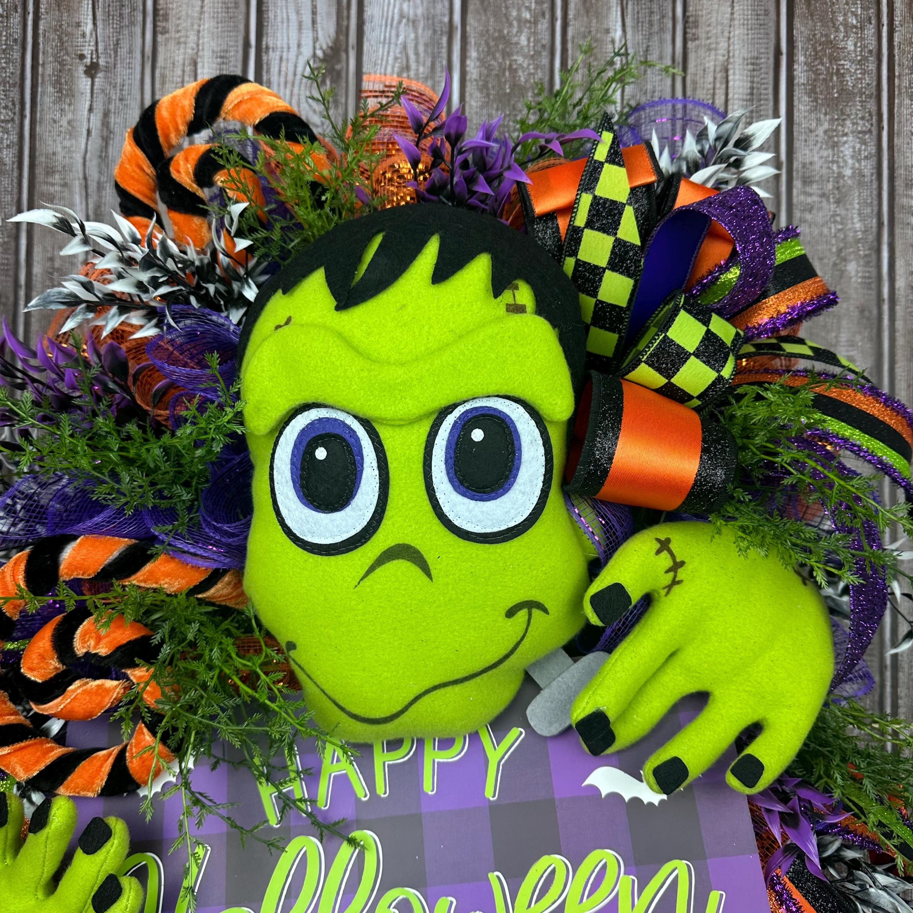 Frankenstein Halloween Swag, Monster Door Decor, Spooky Front