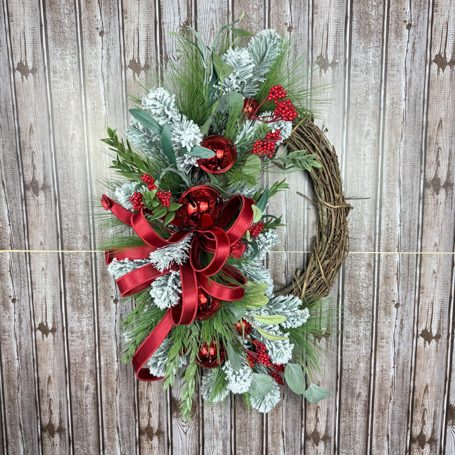 Christmas Wreath, Red Bow Wreath, Holiday Front Door Wreath, Berry ...