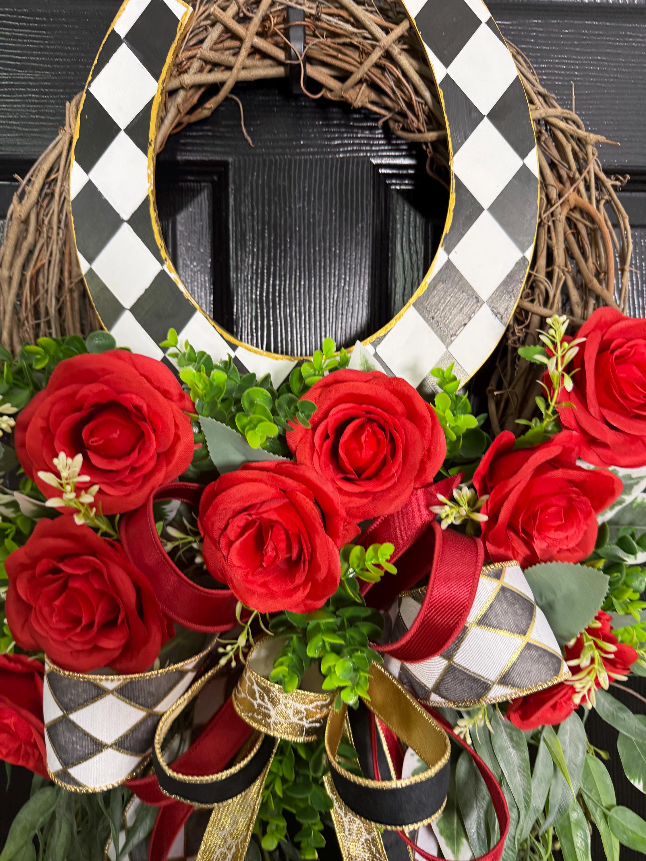 Derby Wreath, Horseshoe Wreath, Red Rose Door Wreath, Kentucky Derby ...