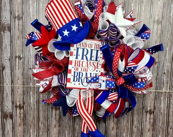 Patriotic wreath for front door, Uncle Sam wreath,July 4th wreath, Independence Day Wreath, Patriotic wreath door decor, Memorial Day wreath