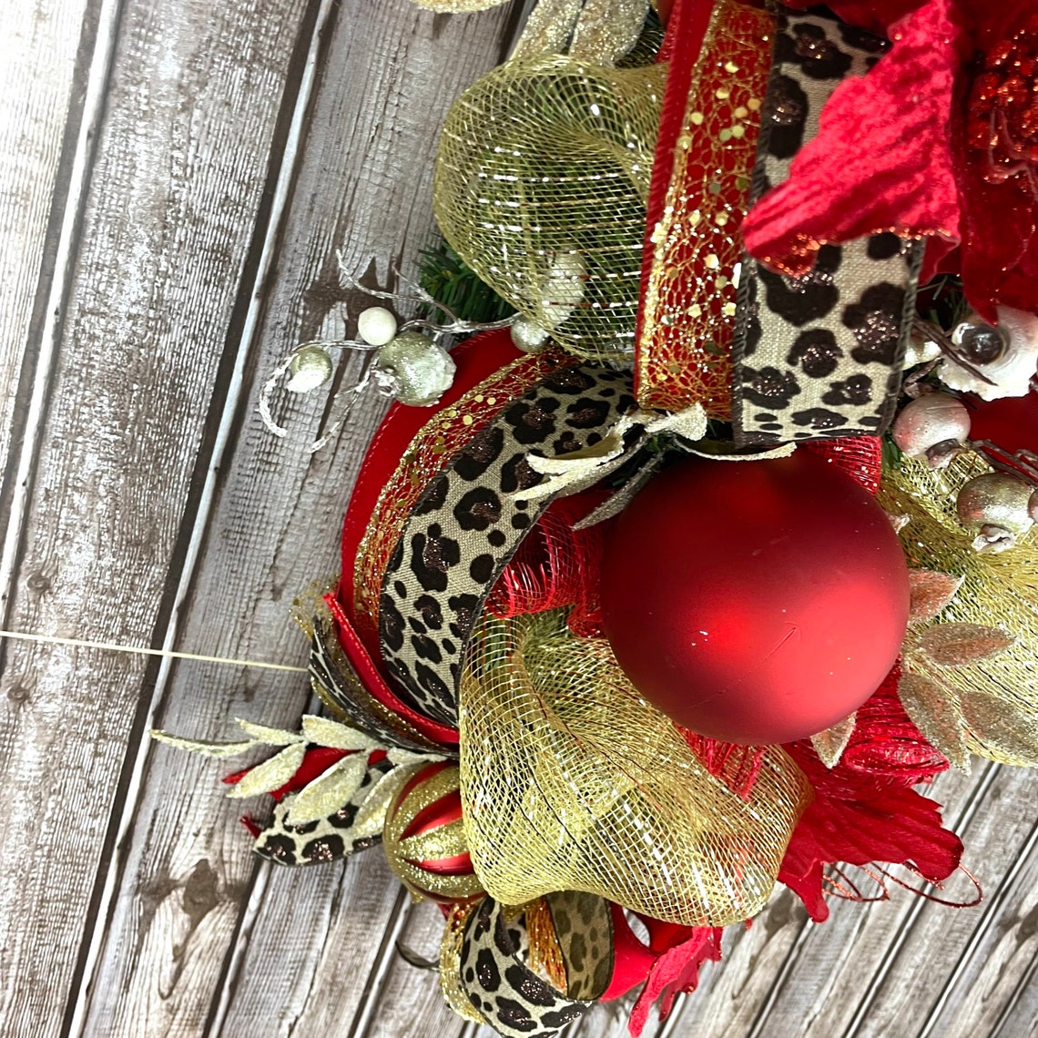 Leopard Christmas Door Swag Leopard Christmas Wreath Red and - Etsy