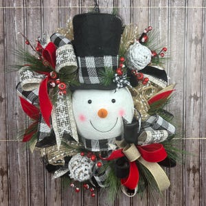 Snowman wreath, winter wreath, Christmas snowman wreath, buffalo plaid Christmas wreath,