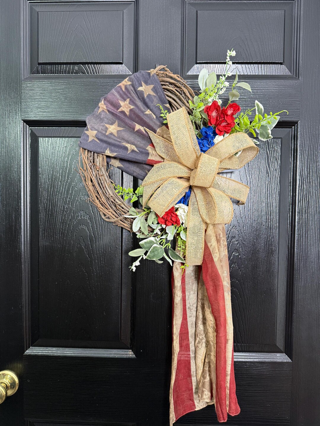 Patriotic Grapevine Wreath, Fourth of July Door Wreath, Americana Front ...