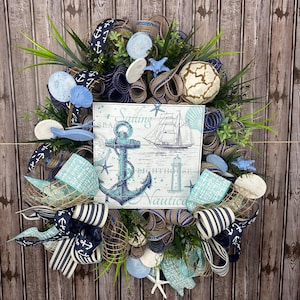Nautical Anchor Wreath, Coastal Door Decor, Beach Theme Wreath, Ocean Front Door Wreath, Summer Nautical Decor