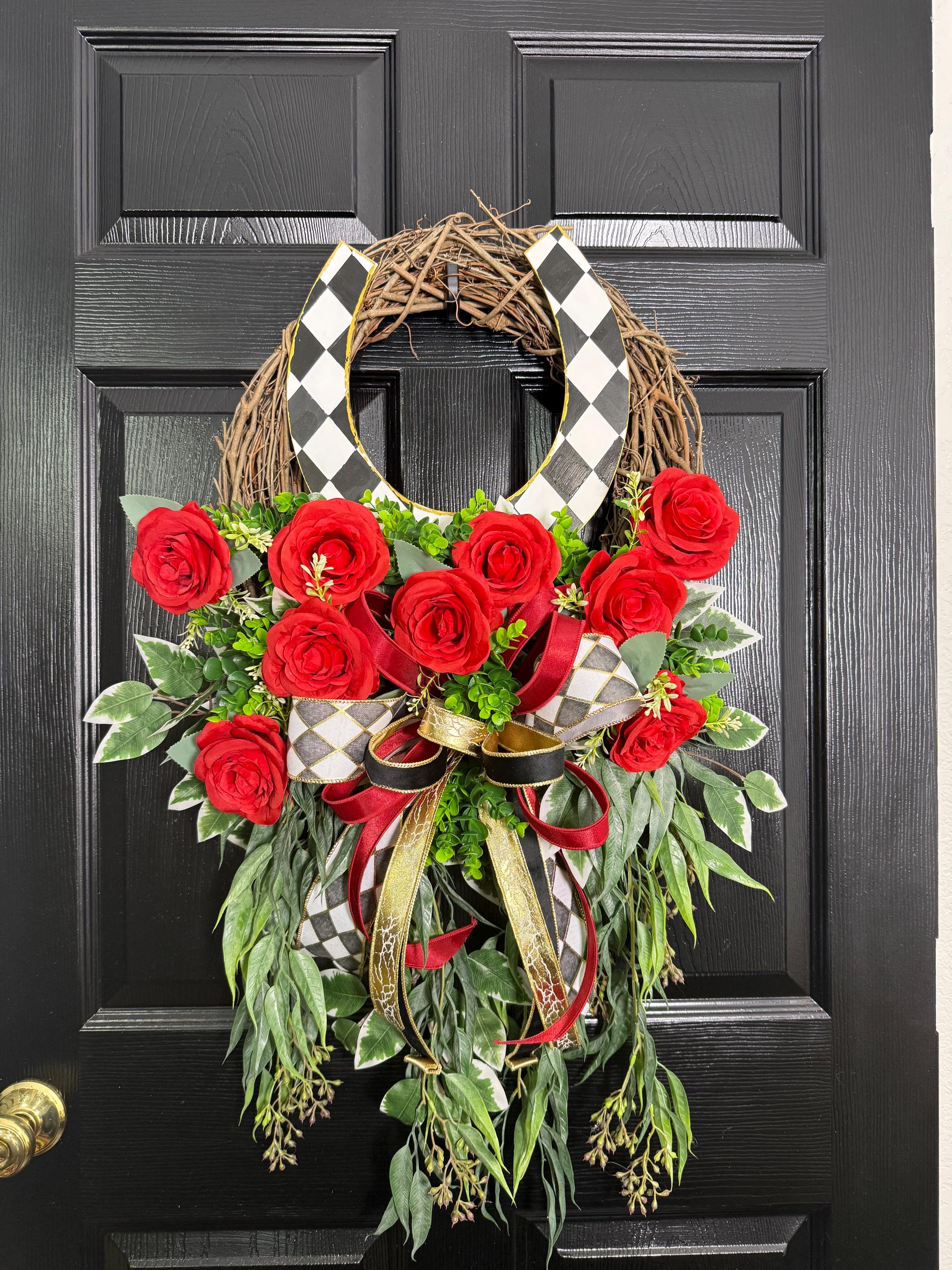 Derby Wreath, Horseshoe Wreath, Red Rose Door Wreath, Kentucky Derby ...